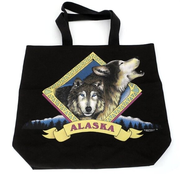 Vintage Harlequin 1993 Tami Alba Alaska Canvas Tote Bag Wolves Husky Dogs - Picture 1 of 3